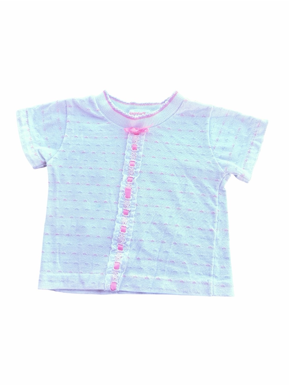 Vintage Playstuff Baby Girl Knit Shirt 18 Months Made in USA Pastel Ribbon